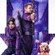 Hailee Steinfeld and Jeremy Renner in a poster for Marvel's Hawkeye, with a dog next to them and a Christmas-themed New York in the background.